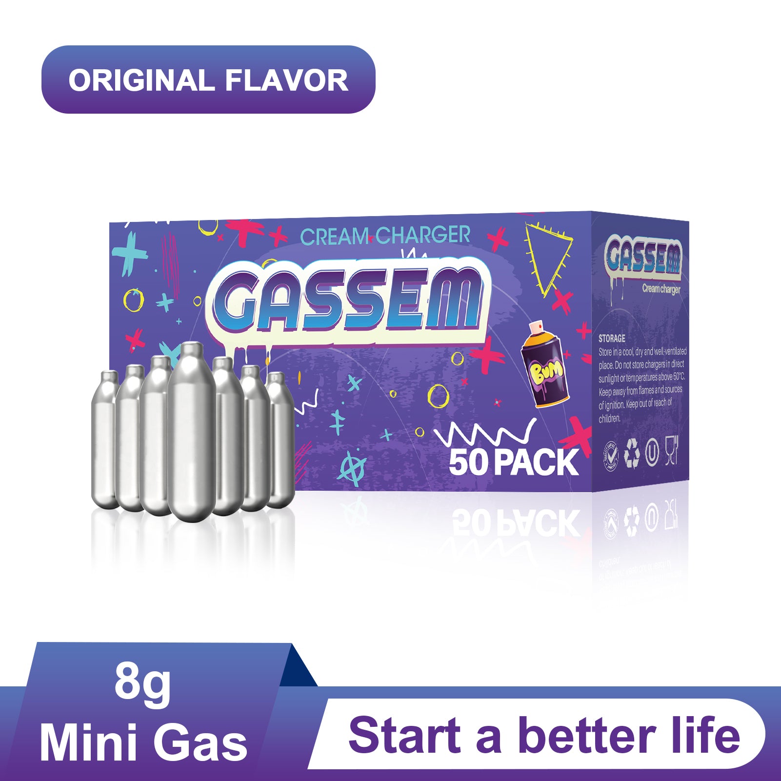 Gassem 8G N2O Whipped Cream Charger, Whip Cream Charger, Original Flavor